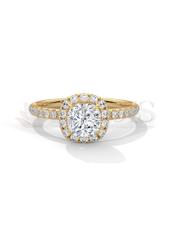 Romantic Cushion Square Halo Pave Diamond Engagement Ring